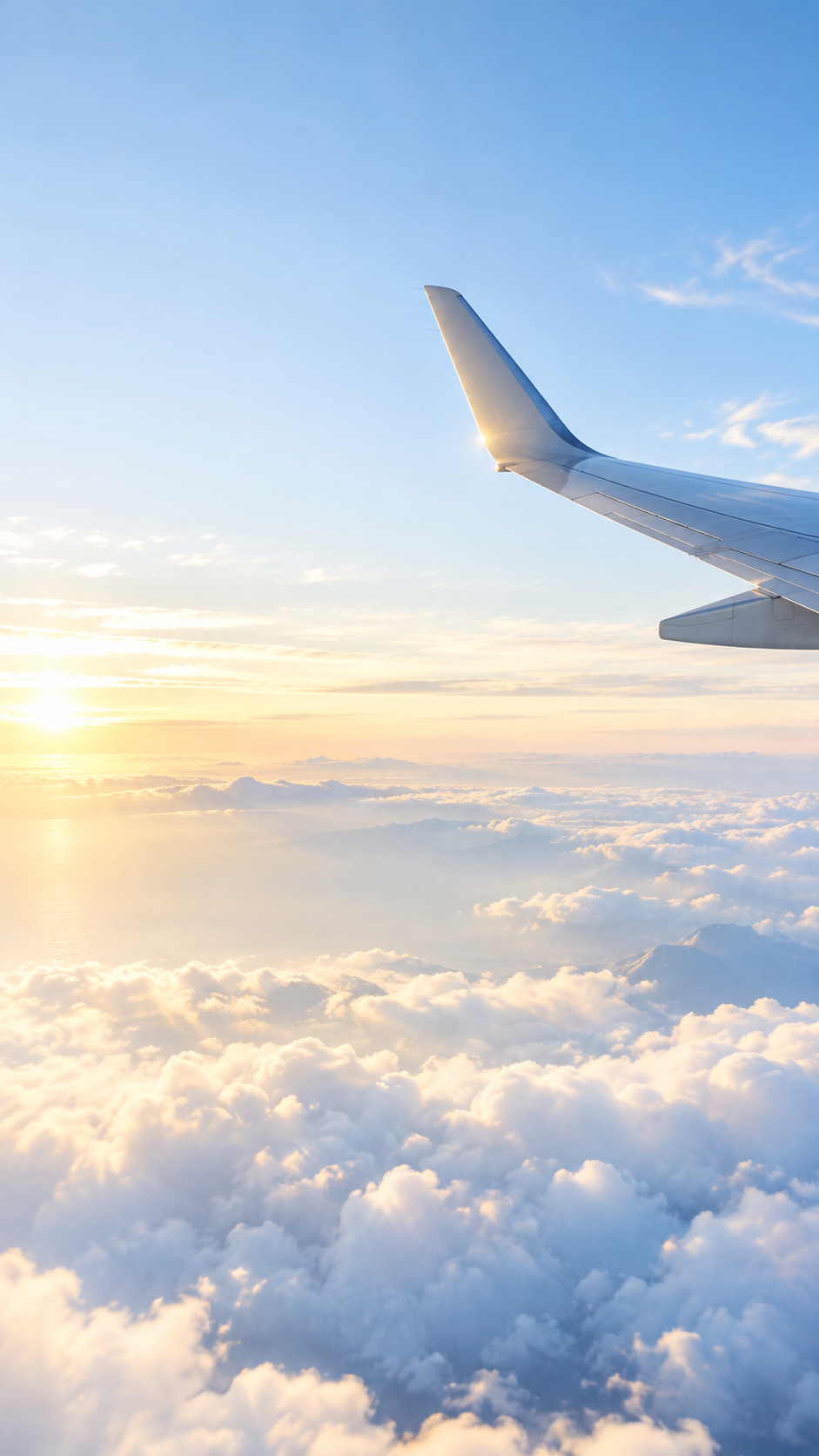 雲の上を飛ぶ飛行機の翼